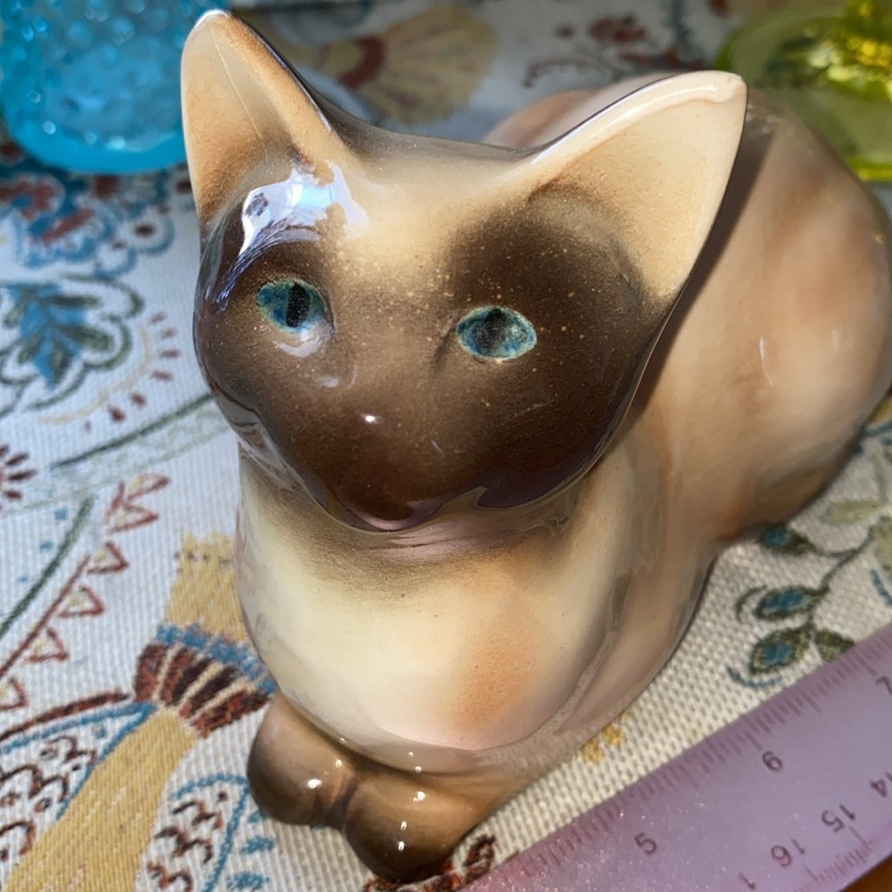 Ceramic Cat Figurine in Brown and Cream